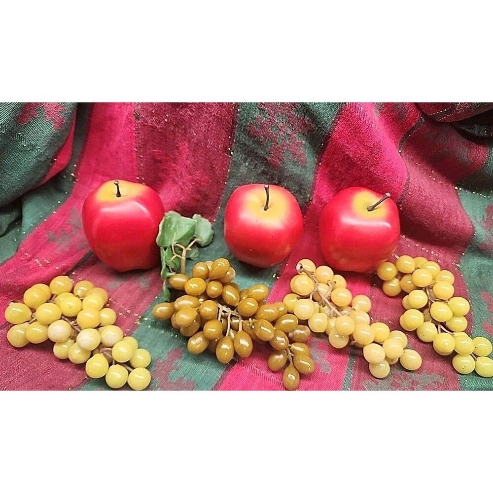 Faux Fake Fruit 4 Sets Grapes and 3 Apples - Realistic Look Vintage